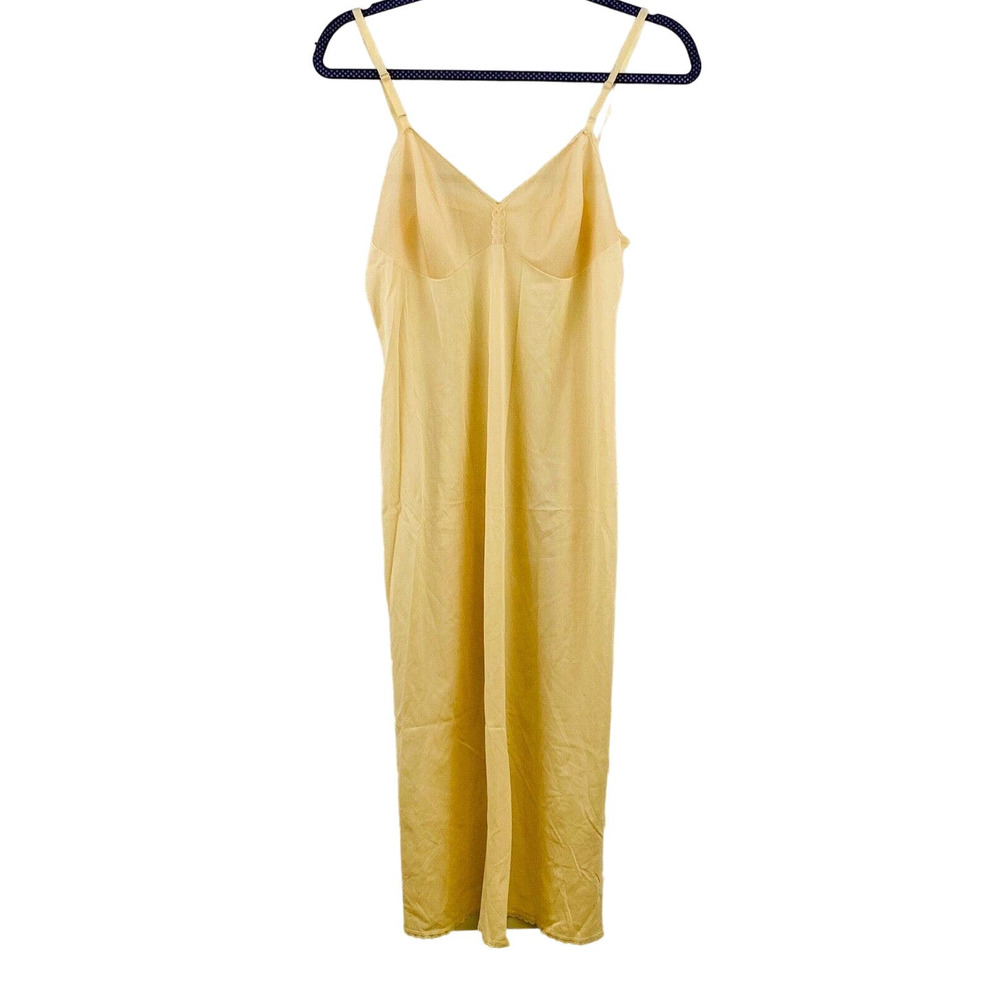 Vintage Womens 36 Vanity Fair‎ Full Slip Beige Nylon Lace Trim